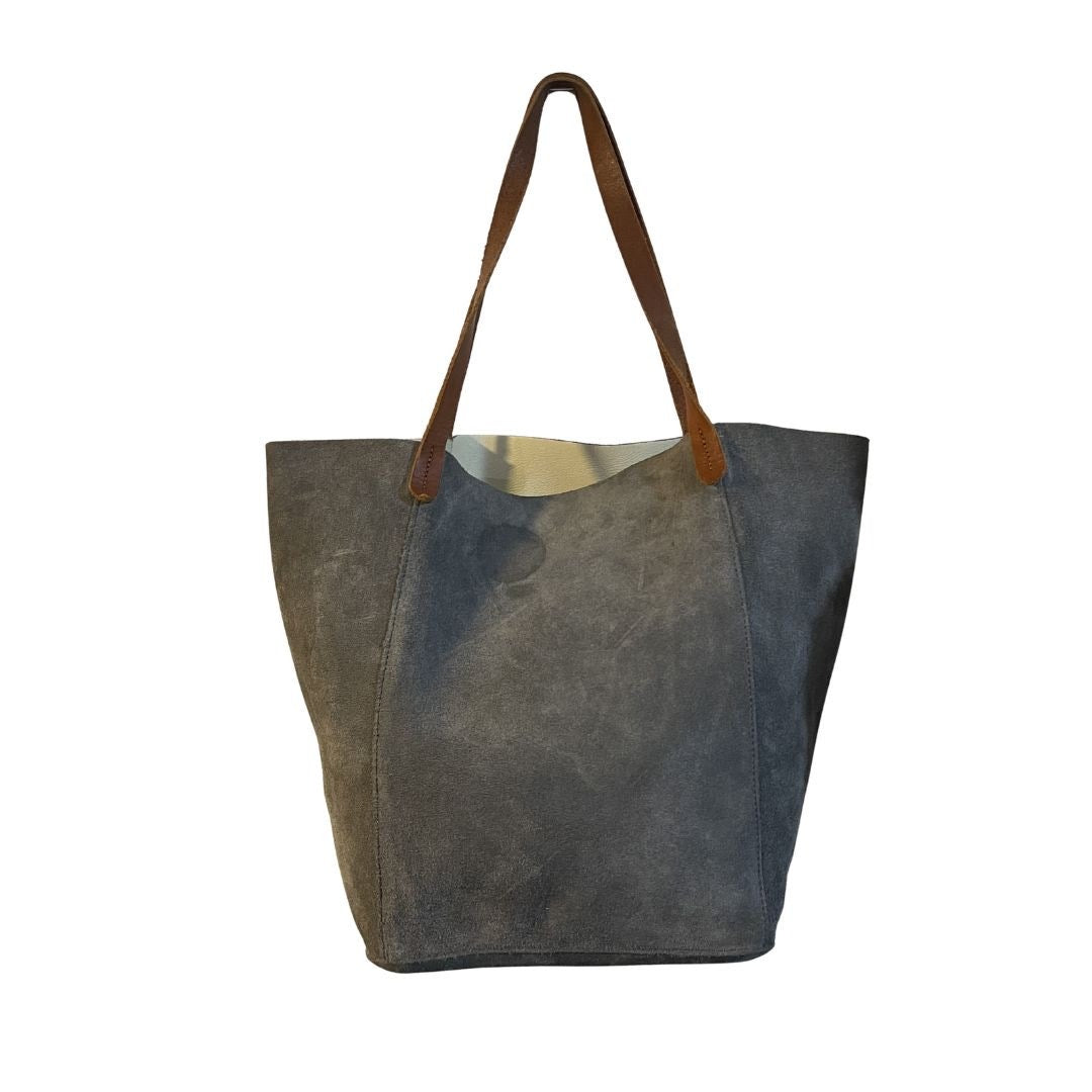 Mark and Graham Suede Gray Leather Large Tote Handbag Classy Chic