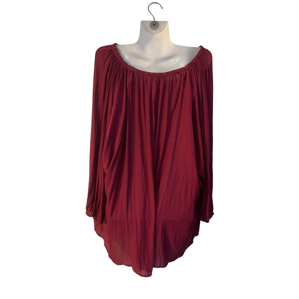 Simply Emma Burgundy Long Sleeve Flowy Blouse Plus SZ 1X Lagenlook Peasant