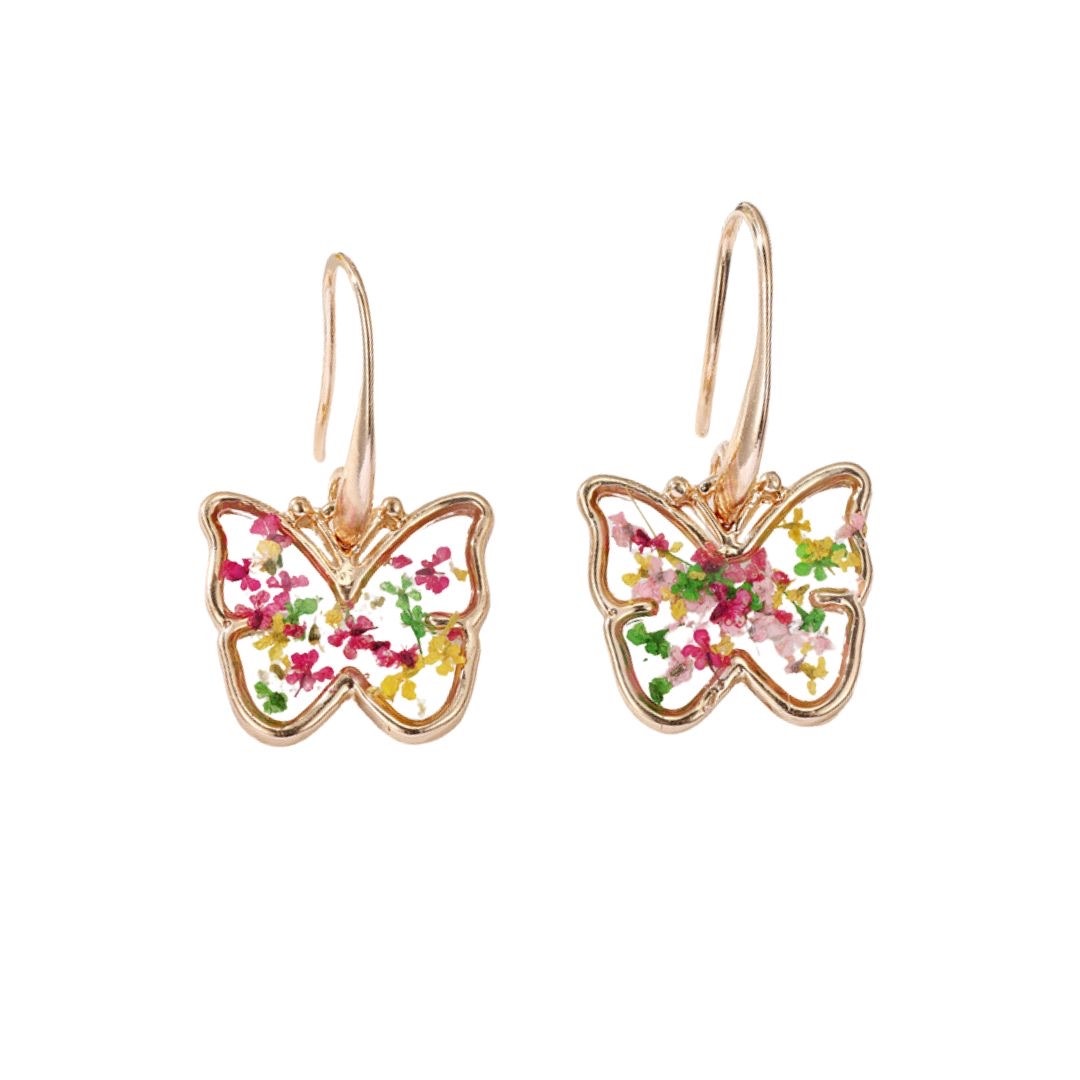 Transparent Heart resin blue flower earrings
