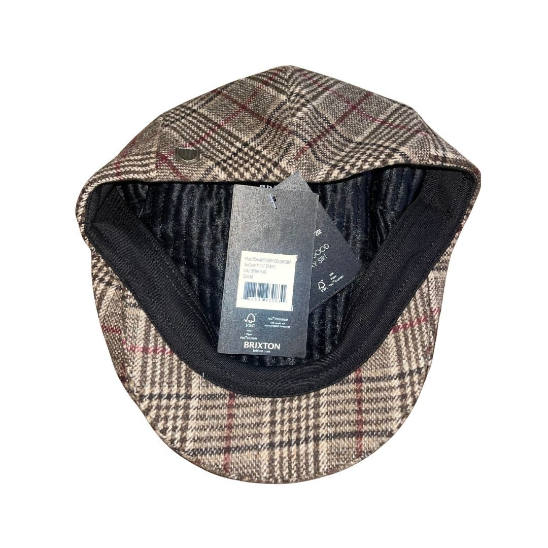 Brixton 20th Anniversary Hooligan Flat Cap Brown Plaid Snap Cap Size Medium NWT