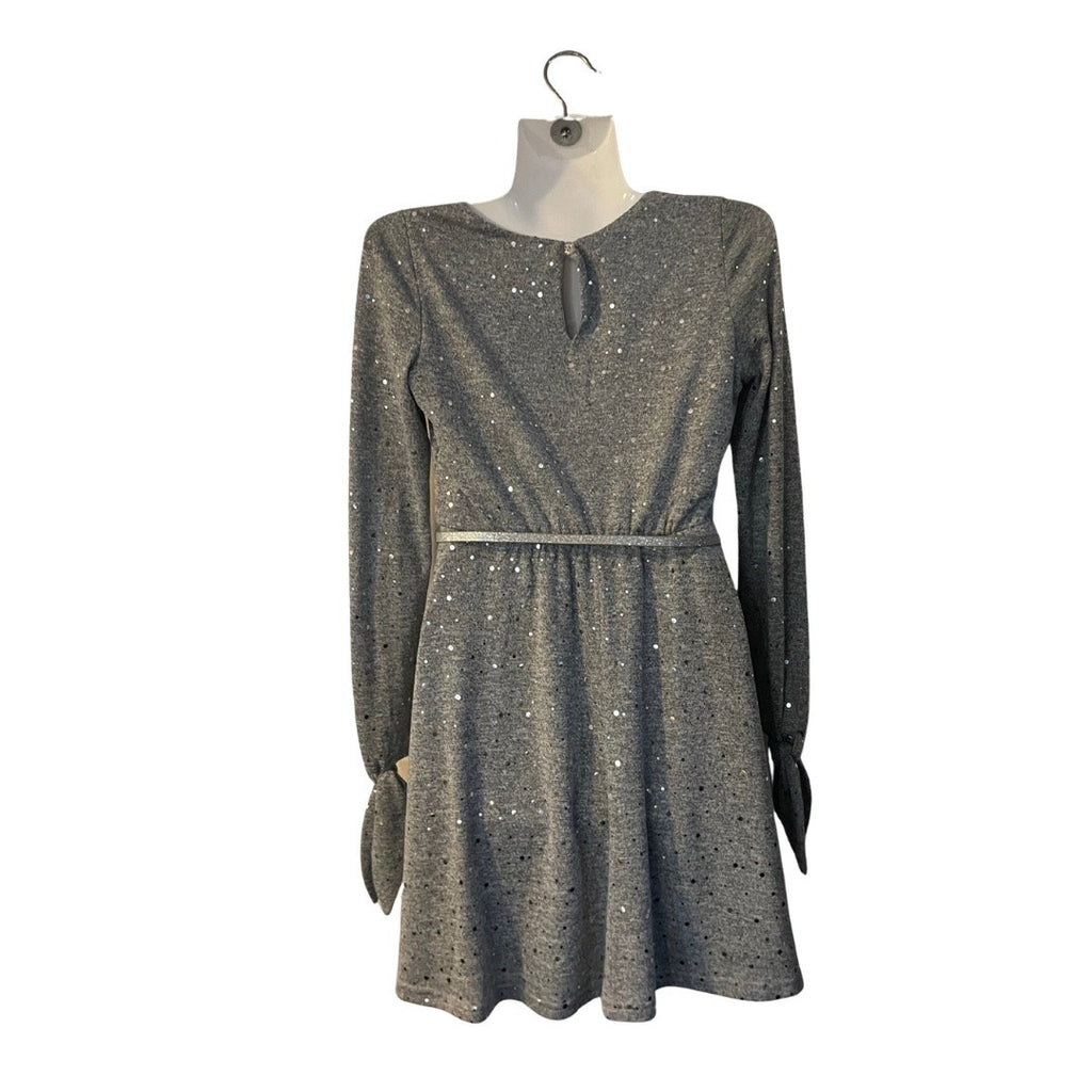 Rare Editions Girl Hacci Belted Long Sleeve Sequin Knit Dress SZ 12 Kids core