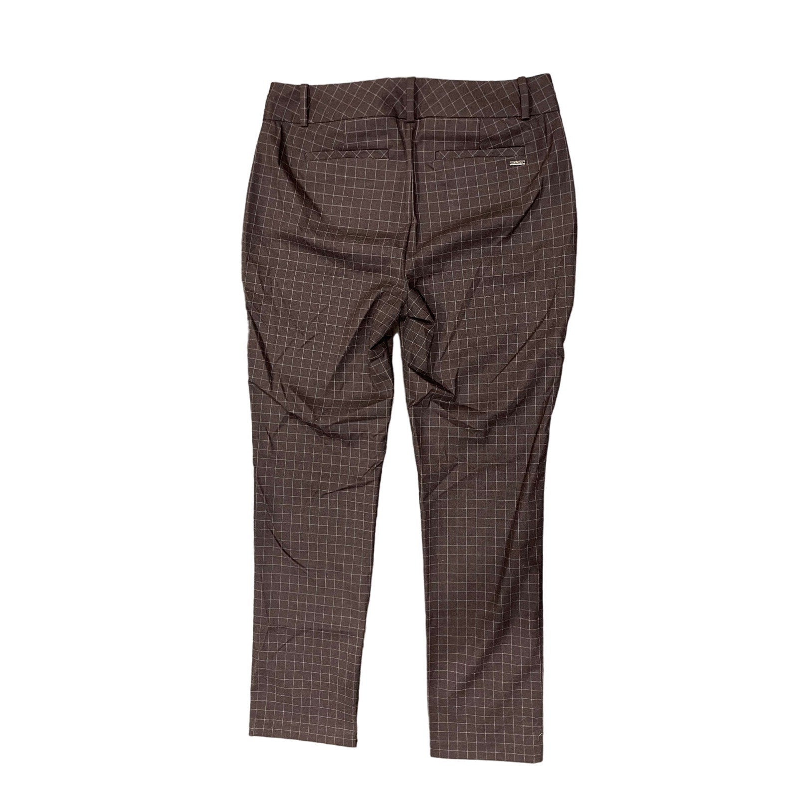 Calvin Klein Women Brown Plaid Trousers Slacks Straight Leg Size 8 Career Office