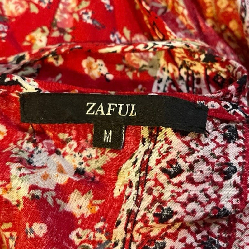 Zaful Boho Style Red Floral Paisley Romper SZ M Western Folk Ditsy Playful