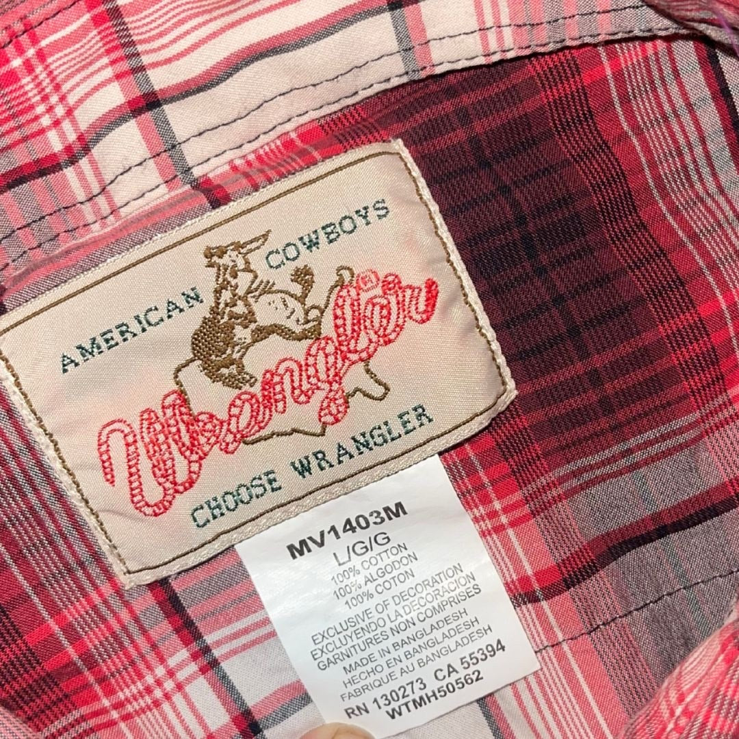 Wrangler Mens Plaid Snap Button Long Sleeve Shirt Size Large Cowboy Western Rodeo