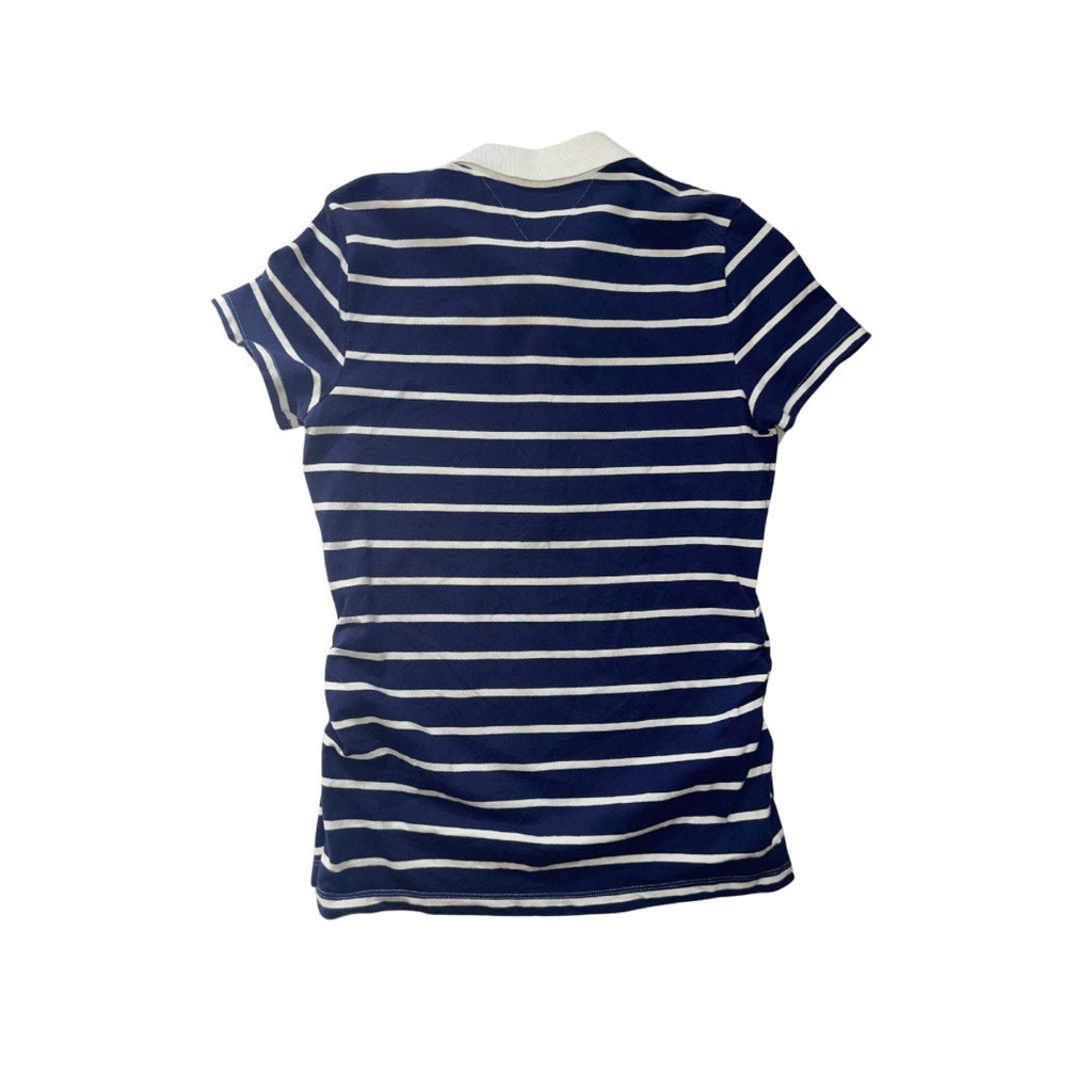 Tommy Hilfiger Striped Collar Button Polo Shirt Size Medium Y2K Anchor Nautical