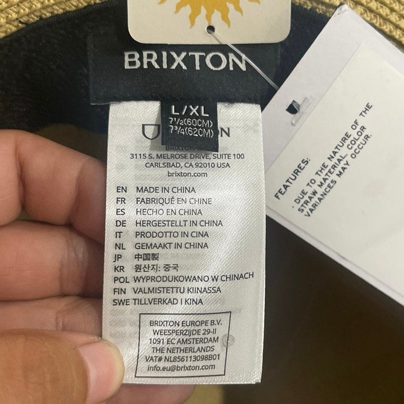 Brixton Mitch Packable Sun Hat L/XL Woven 100% Straw Adjustable Summertime NWT