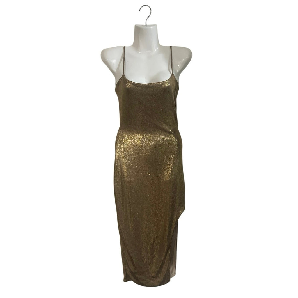 Windsor Gold Shimmery Tank Slit Bodycon Midi Dress Size Small Semi Formal Party