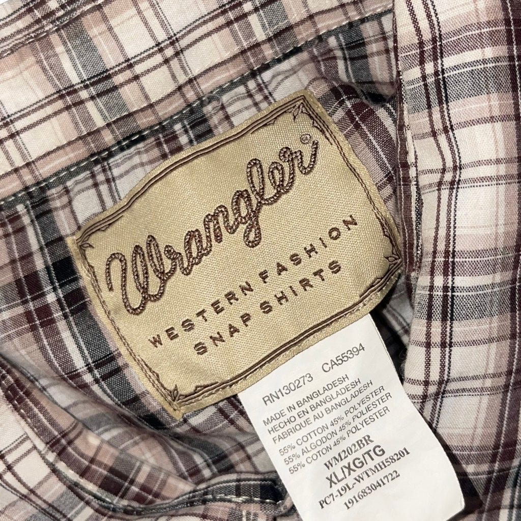 Wrangler Wrancher Short Sleeve Pearl Snap Western Plaid Shirt XL Cowboy Vintage