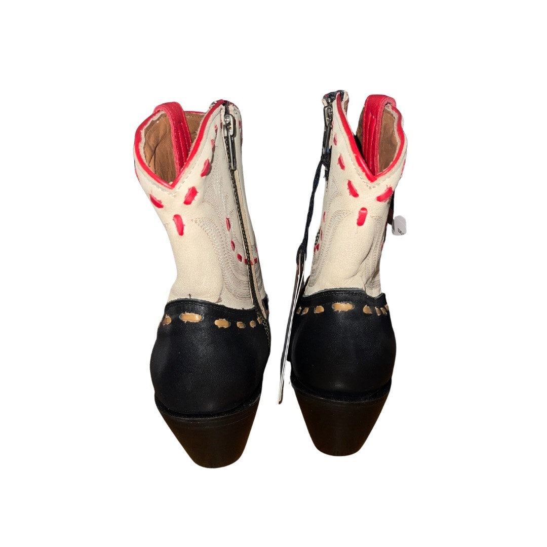Lucchese Women Cream Black Cowboy Western Bootie (Ash Boot) Size 8.5 NWT Rodeo