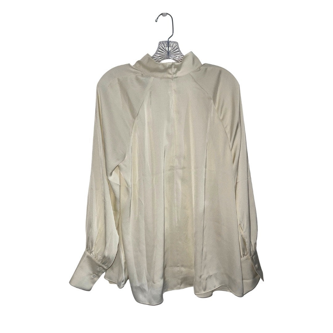 H&M Draped Ivory Blouse Stand Collar Long Raglan Balloon Sleeves Size Medium NWT