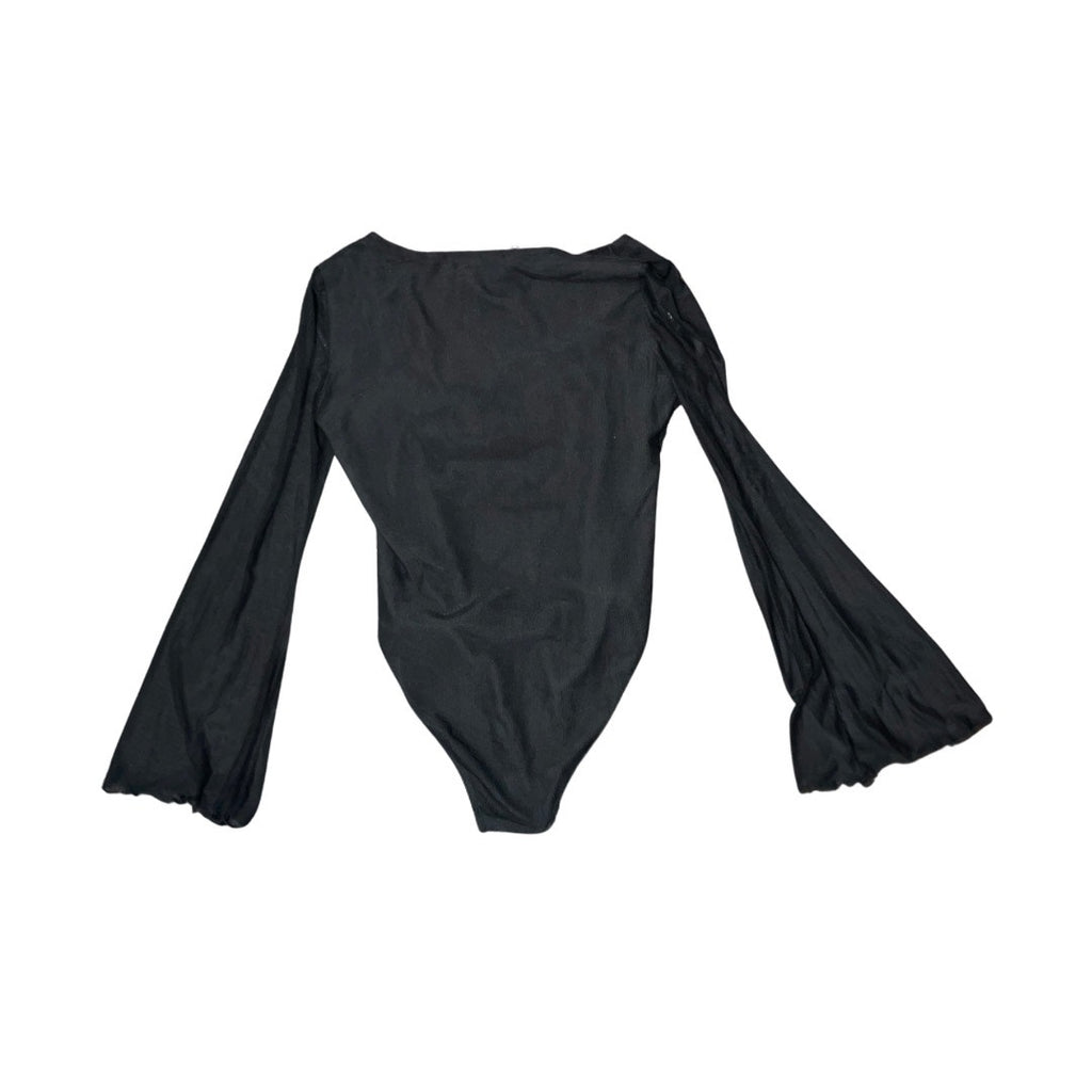 CIDER SOLID MESH BELL SLEEVE RUCHED BODYSUIT