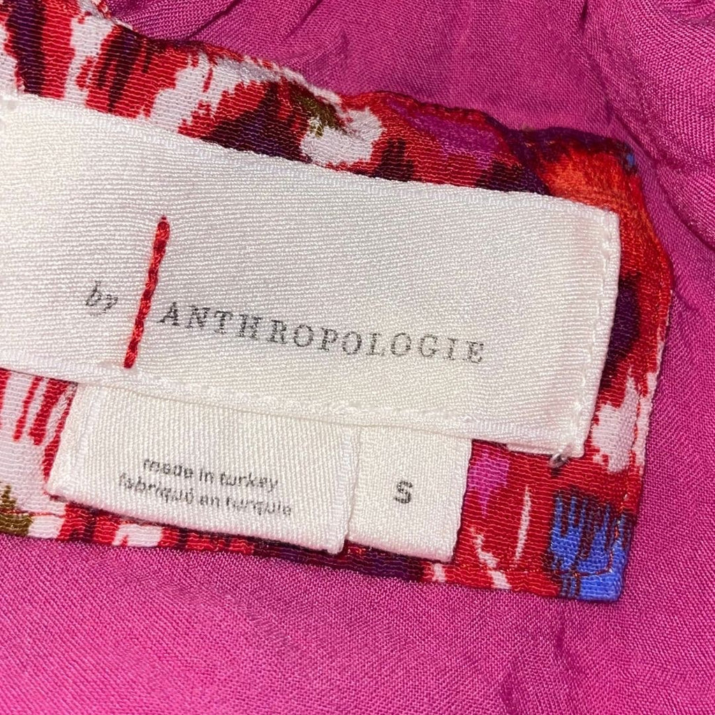 Anthropology Robin Tiered Mini Dress Red Pink Floral Size Small Boho Sundress