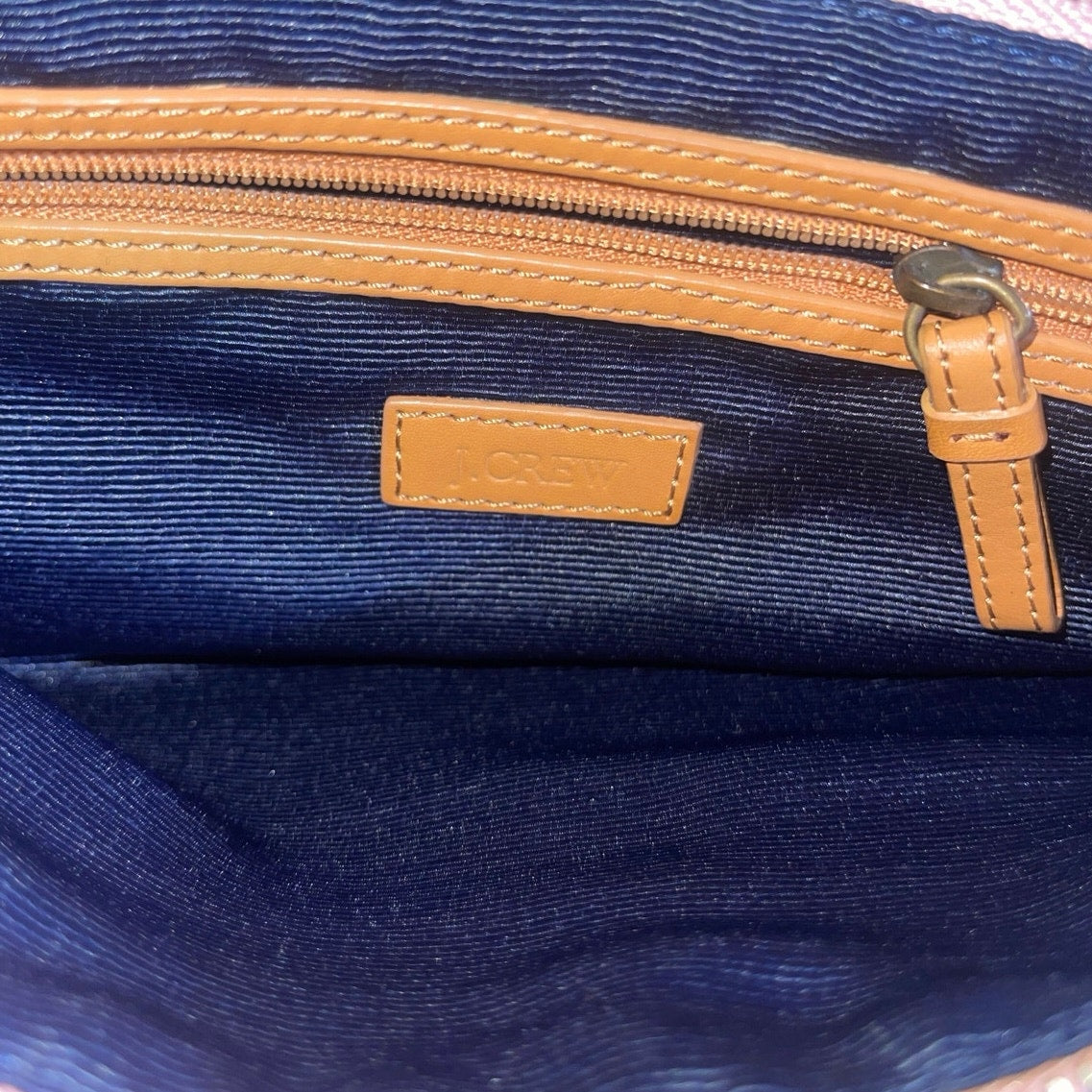 J.Crew Silk Pink Striped Chain Strap Purse Handbag Small Preppy Casual