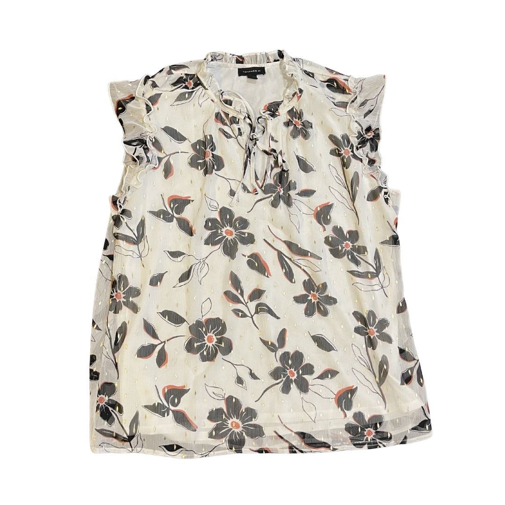 Tamara H Floral Print Blouse Ruffle Sleeves Size Large Career Chic Whimsigoth