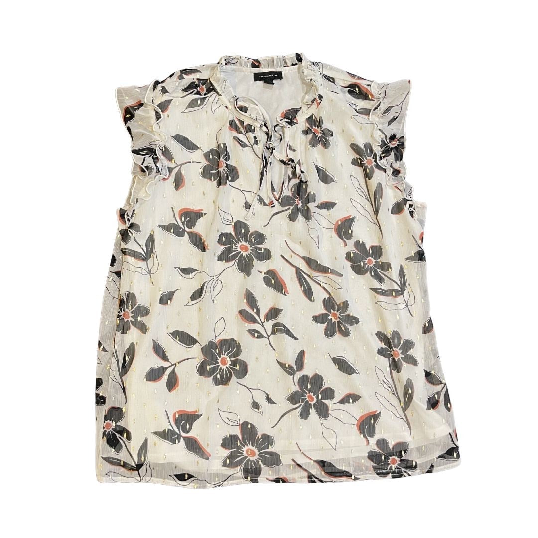 Tamara H Floral Print Blouse Ruffle Sleeves Size Large Career Chic Whimsigoth