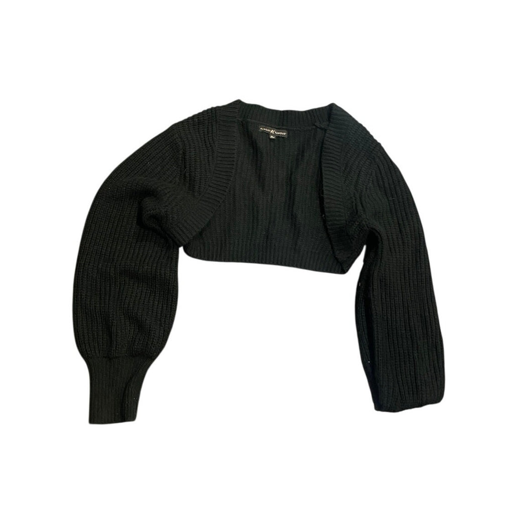 Almost Famous Black Open Front Cropped Chunky Knit Cardigan Sweater SZ XL Boho