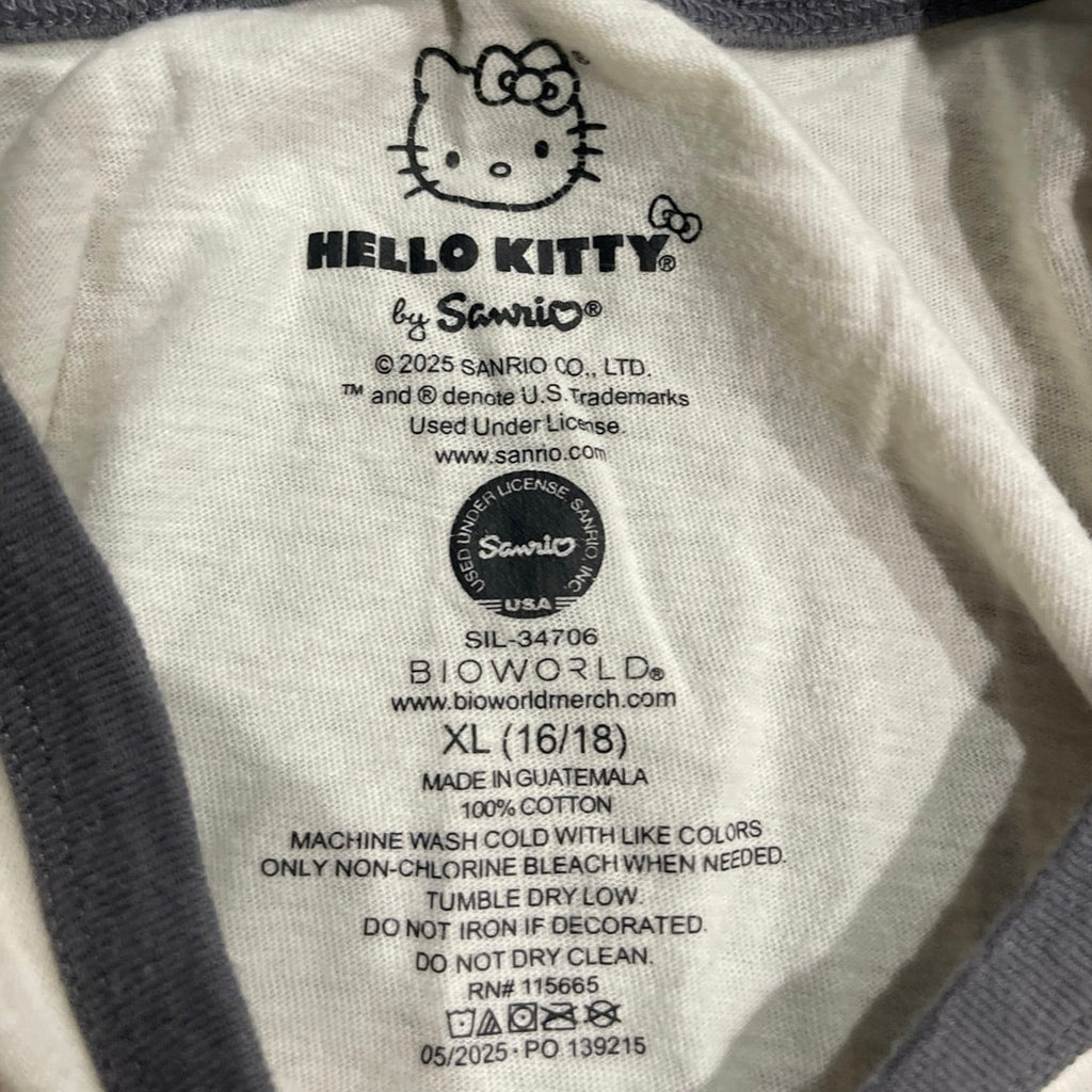 Sanrio Hello Kitty Always Be Kind Ringer Short Sleeve T-Shirt SZ XL Pop Culture