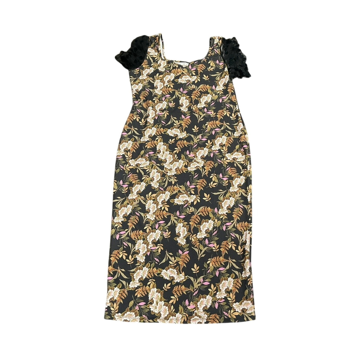Shein Curve VTG Inspired Midi Ditsy Floral Sheer Puff Sleeve Dress 2XL Romantic