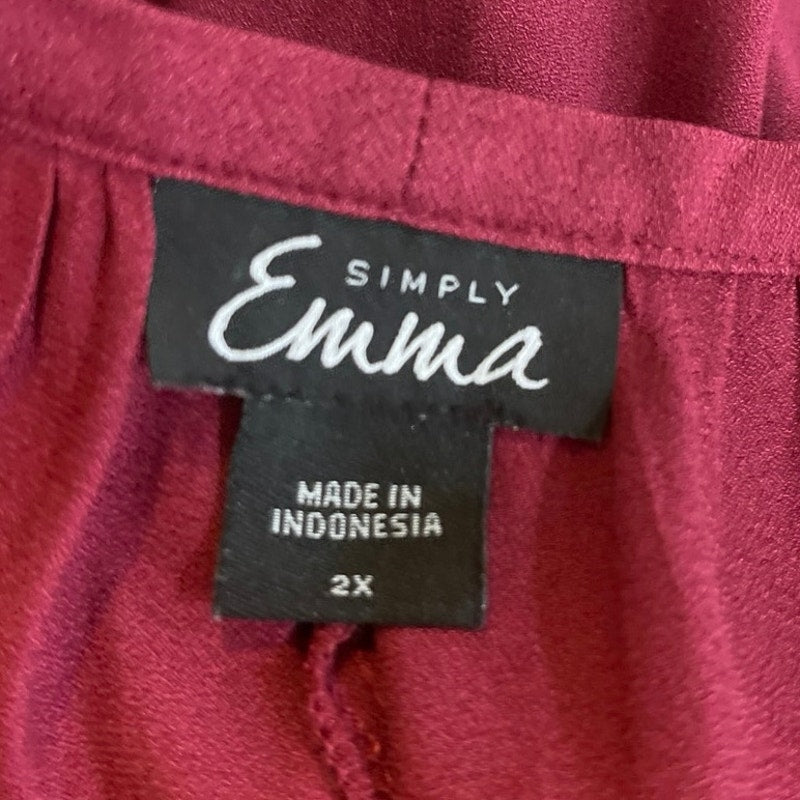 Simply Emma Burgundy Long Sleeve Flowy Blouse Plus SZ 1X Lagenlook Peasant