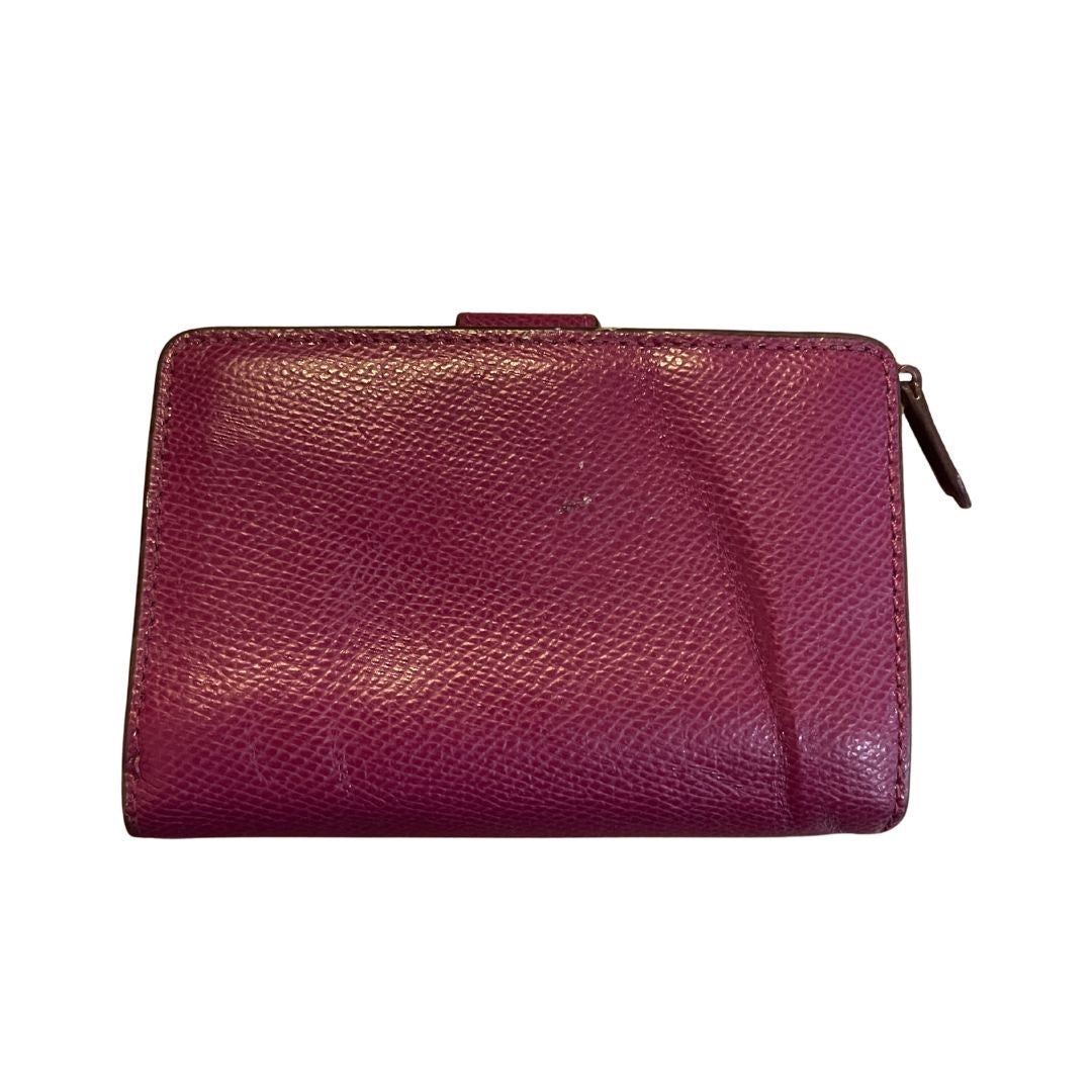Coach Medium Corner Zip Coin Wallet Purple Plum Pebble Leather Compact Accessory