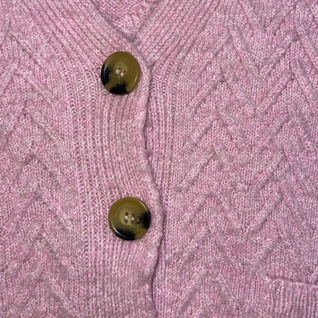 Zara Pink Chunky Knit Button Cropped Cardigan Sweater Size Small Spring Chic