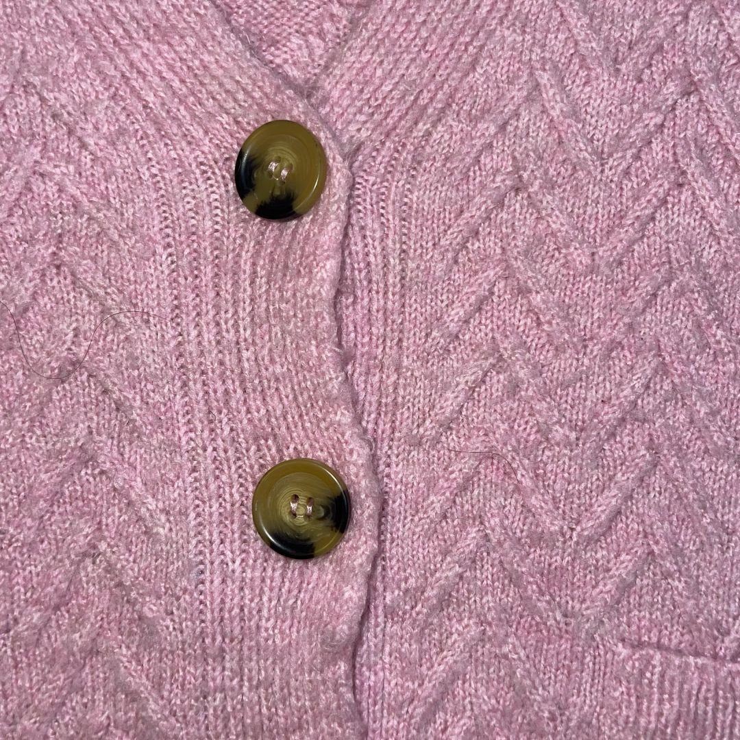 Zara Pink Chunky Knit Button Cropped Cardigan Sweater Size Small Spring Chic