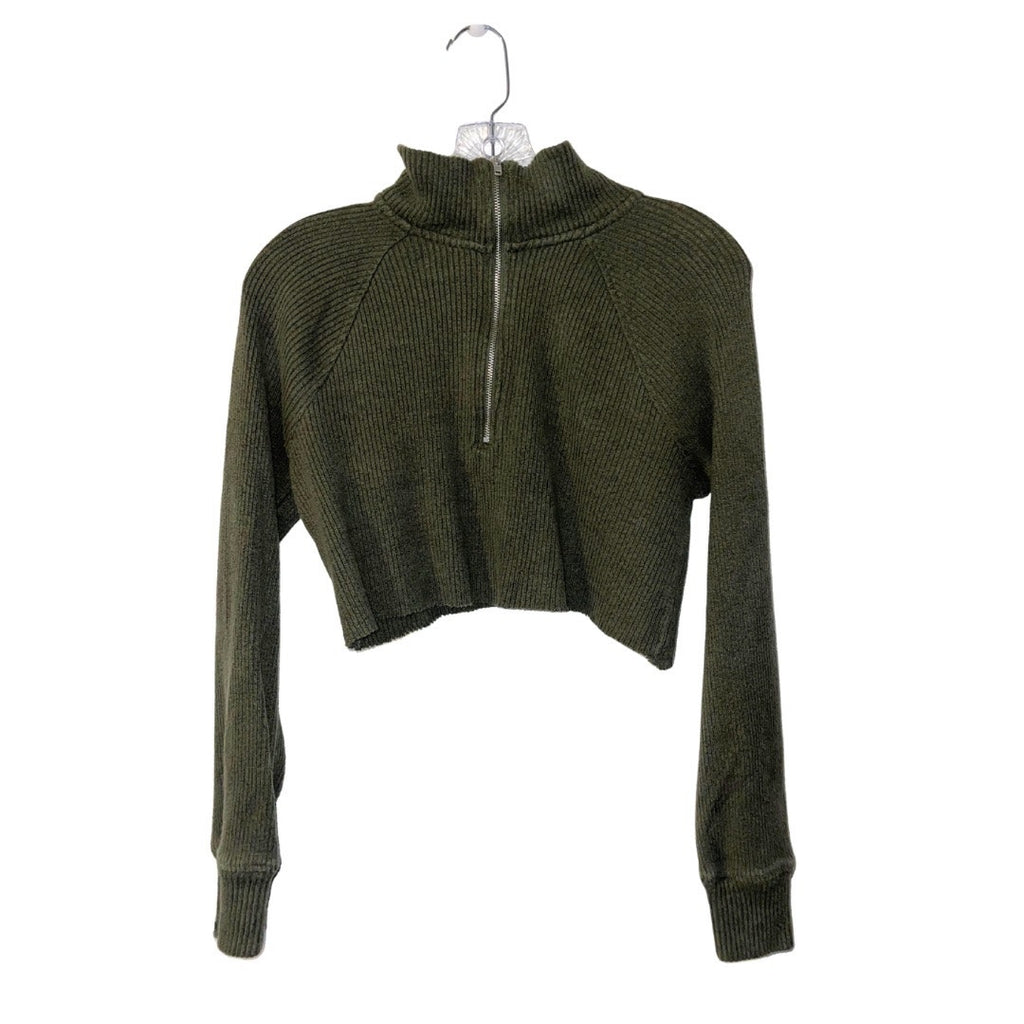 Who What Wear Cropped Hampton Rib Knit Sweater Size Medium 1/4 zip mock neck