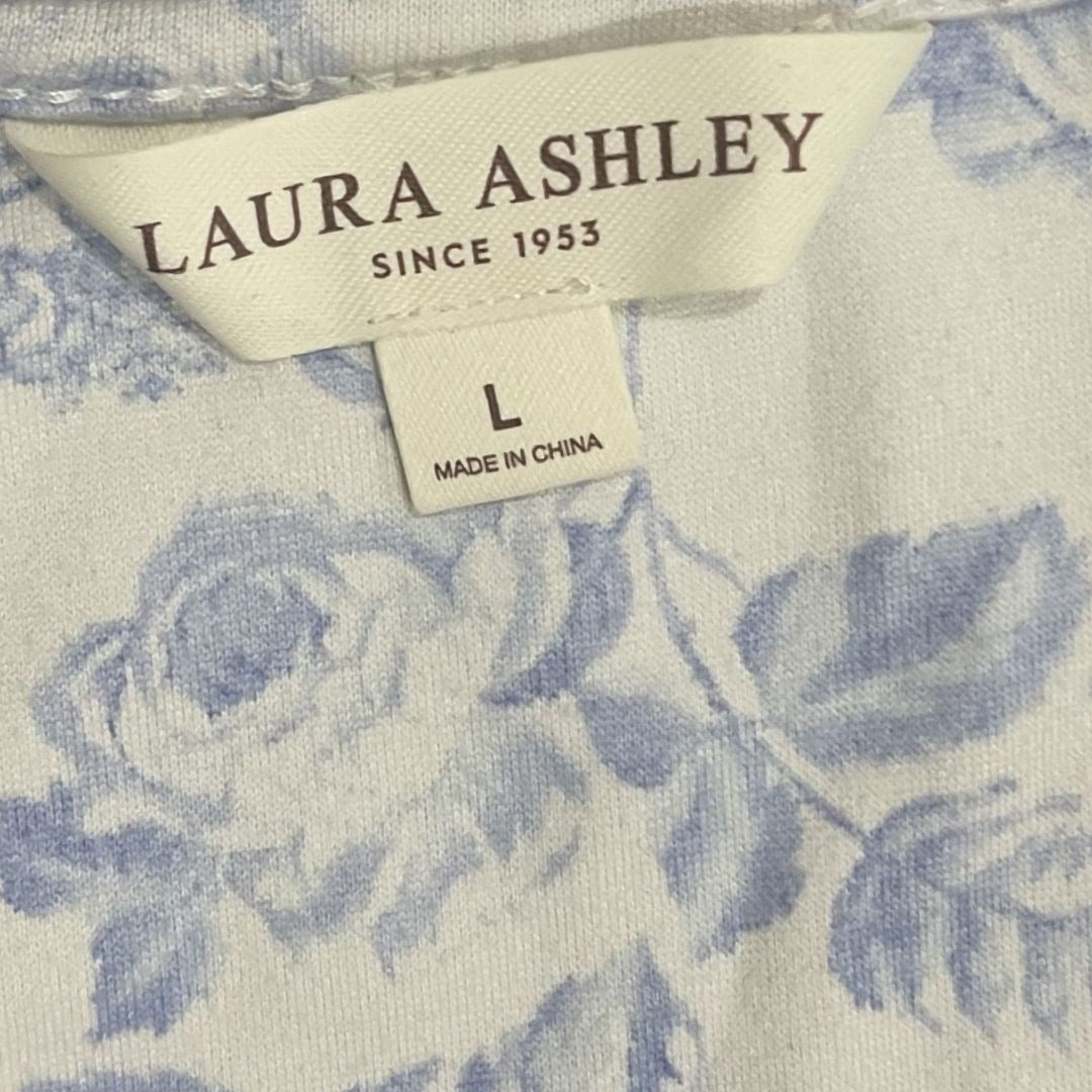 Laura Ashley Blue White Floral Nightgown Lace Trim Large Pajama Soft Loungewear