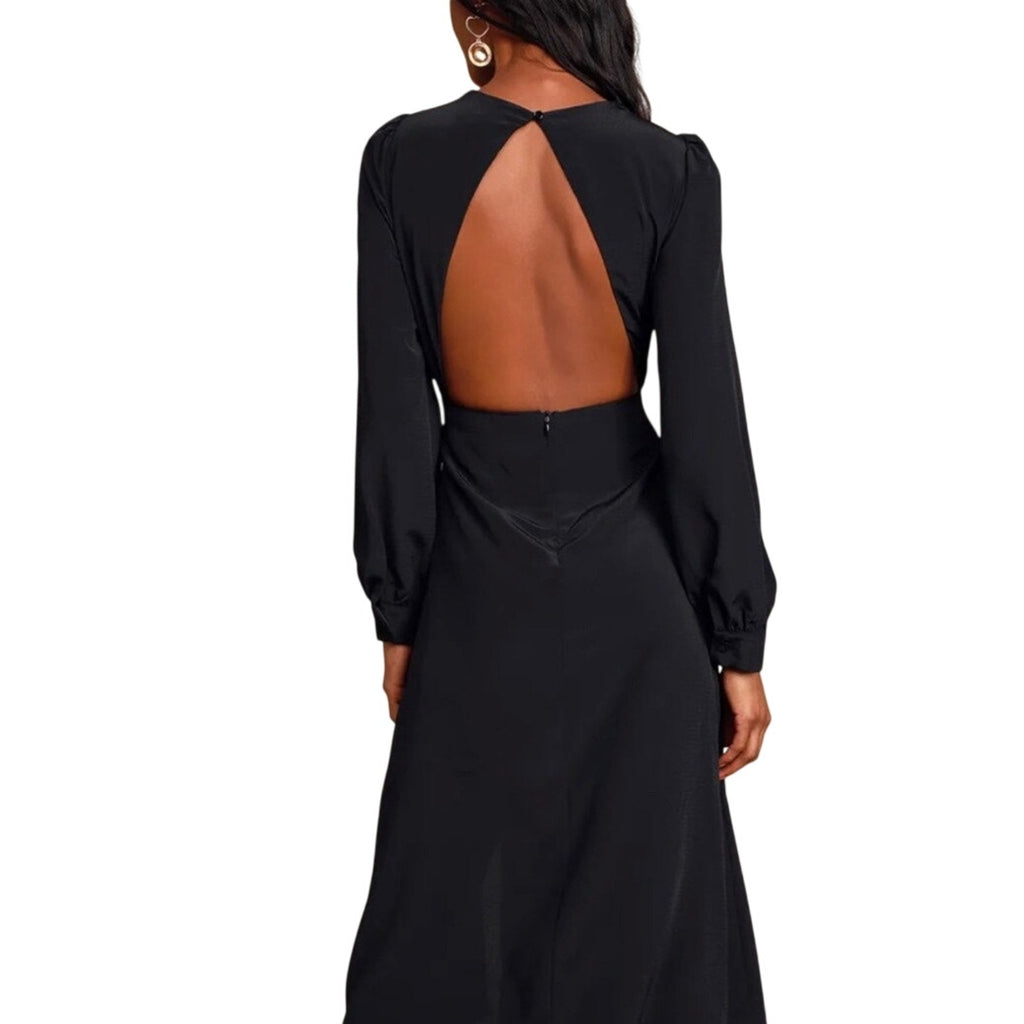 Blue Blush Long Sleeve Slit Midi Dress Size Large Back cut out Special Occasion