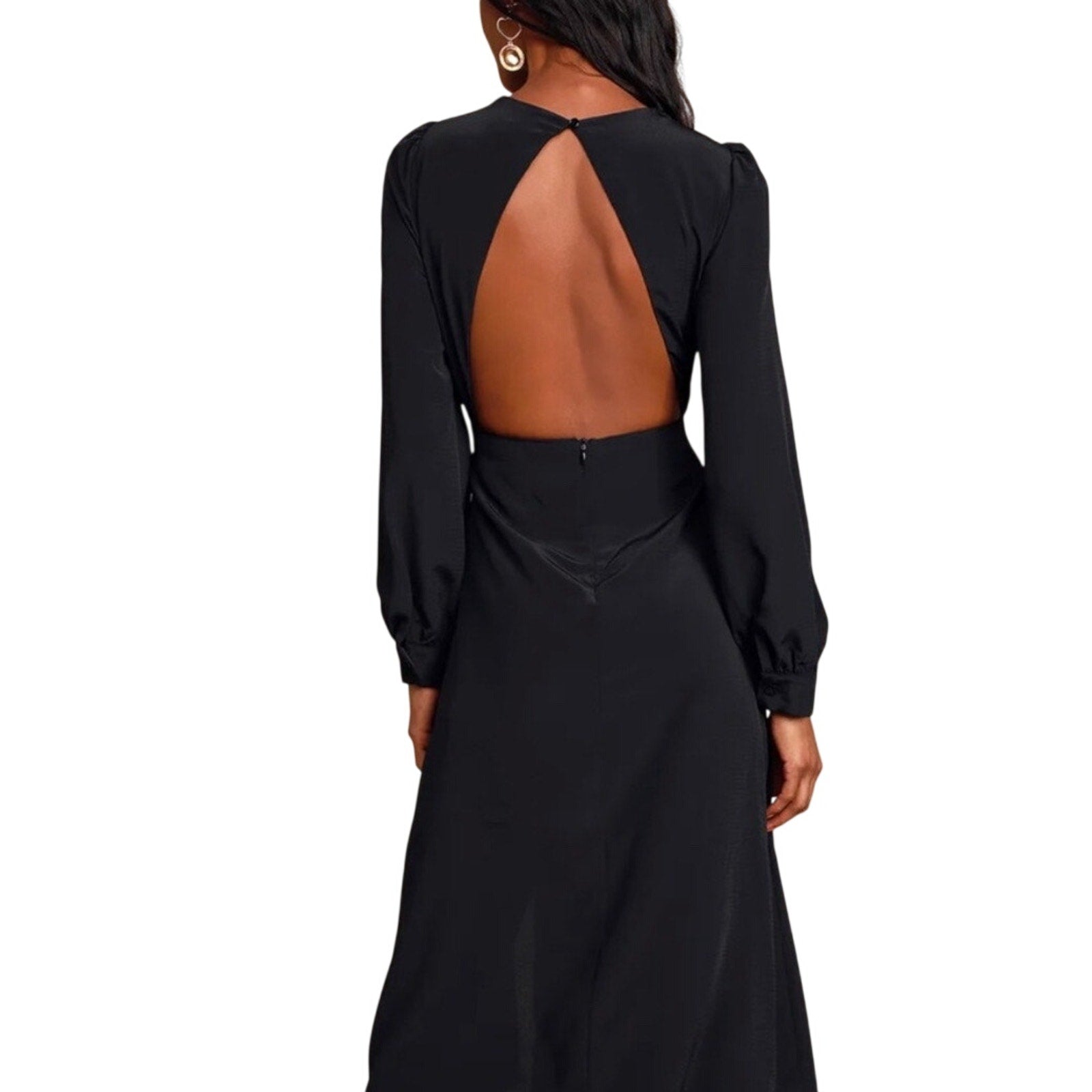 Blue Blush Long Sleeve Slit Midi Dress Size Large Back cut out Special Occasion