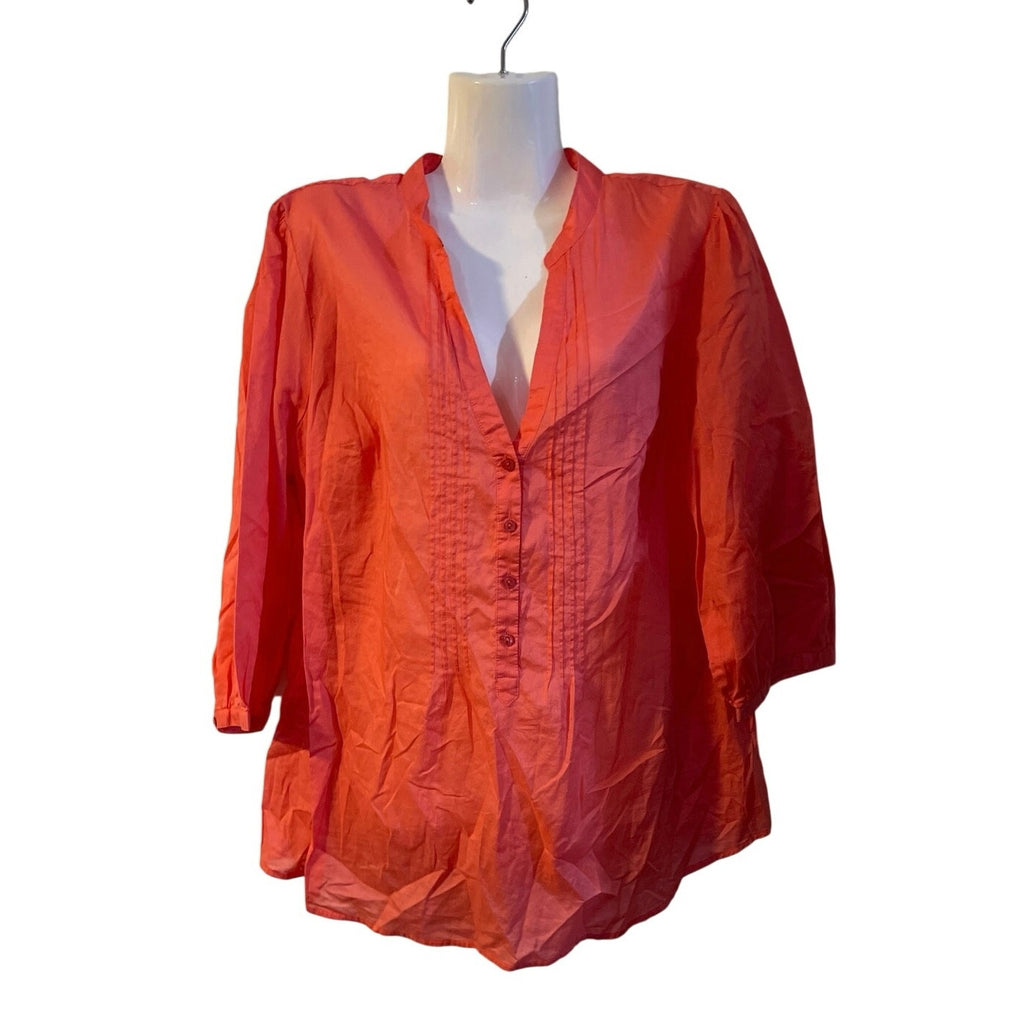 Merona Coral Split Neck Pintuck Pleated Tunic Blouse Pluz SZ 16 Bohemian