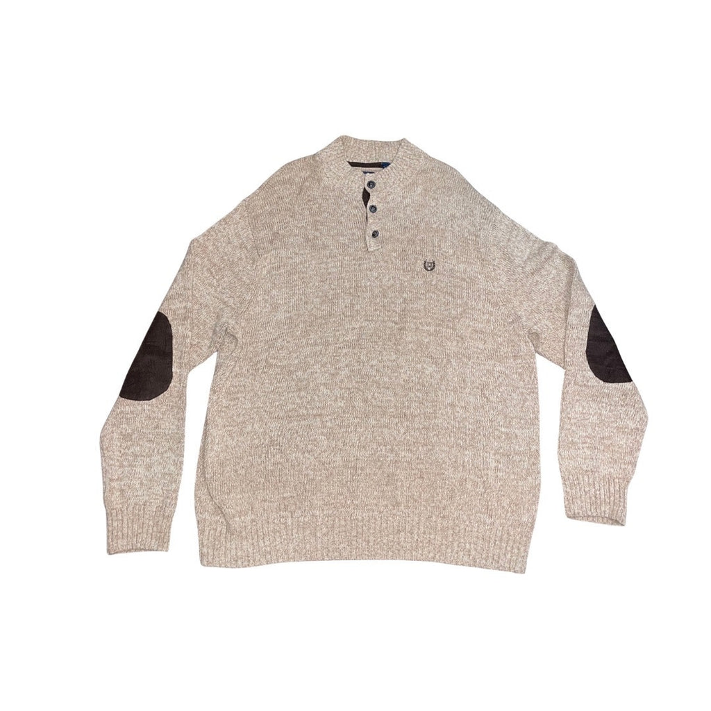 Chaps Men's Brown Quarter Button Knit Sweater Long Sleeve elbow Patch Grandpa Core Size 3XL
