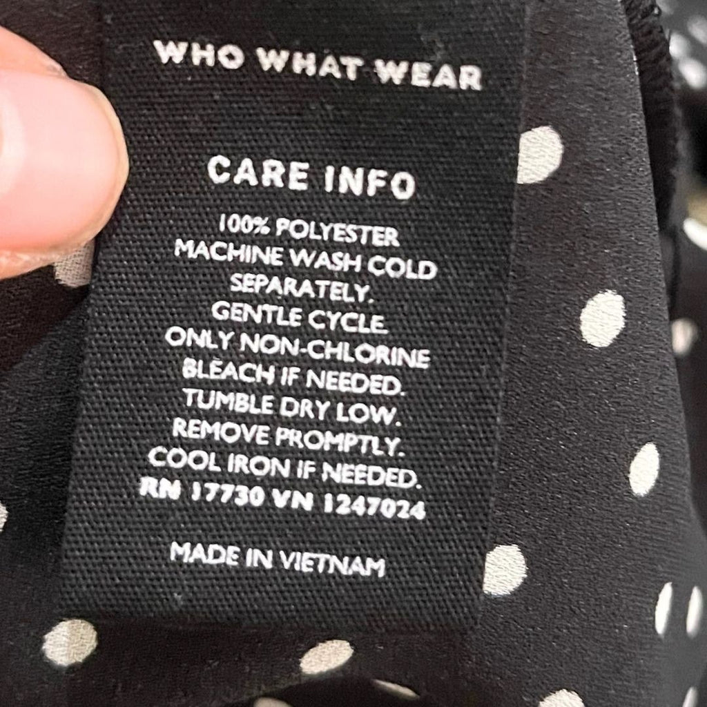 Who What Wear Black & White Polka Dot Round Neck Long Sleeve Shirt Career Chic