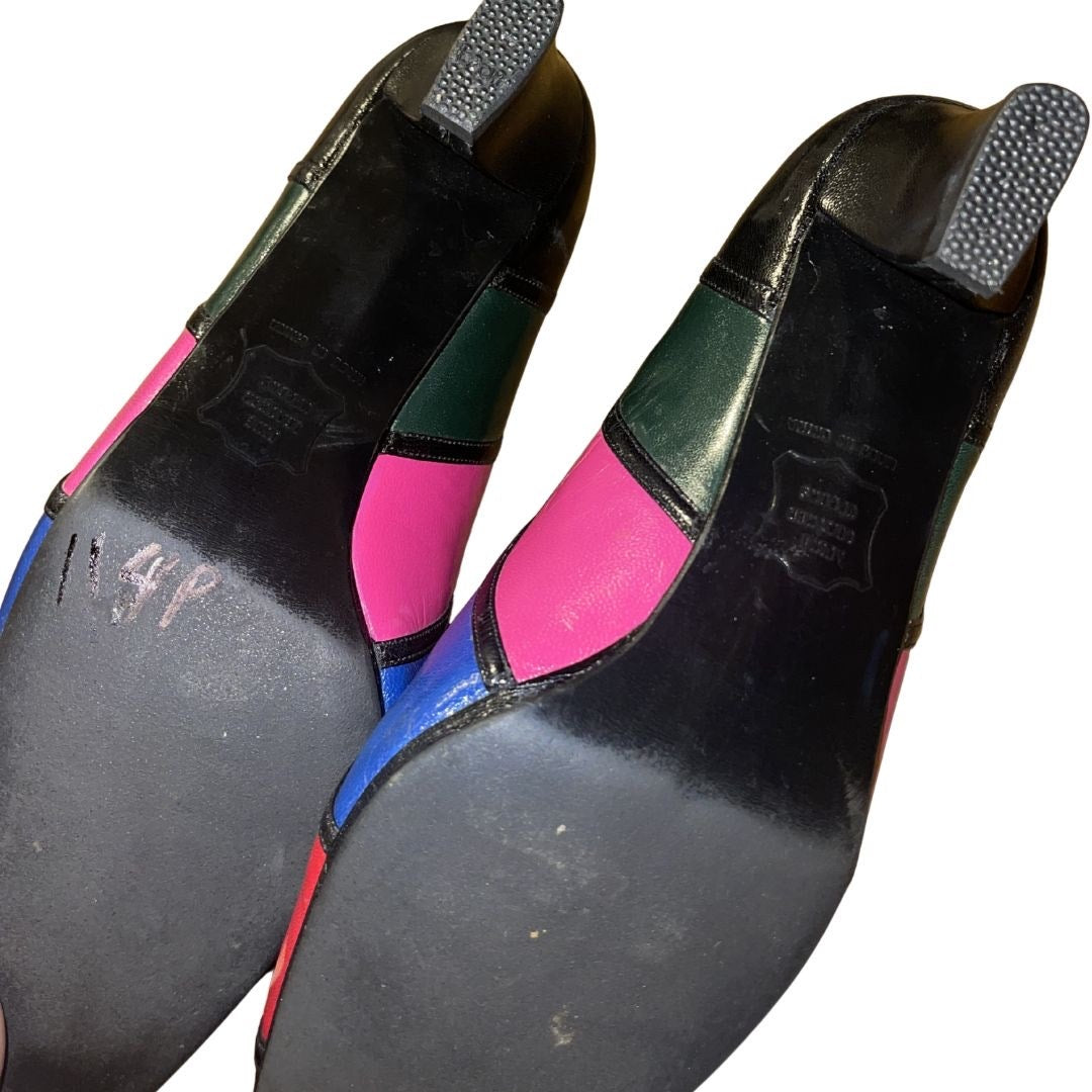 Vintage Van Eli Colorblock Patchwork Pumps 80s 90s Mid Heel Rainbow Retro SZ8.5