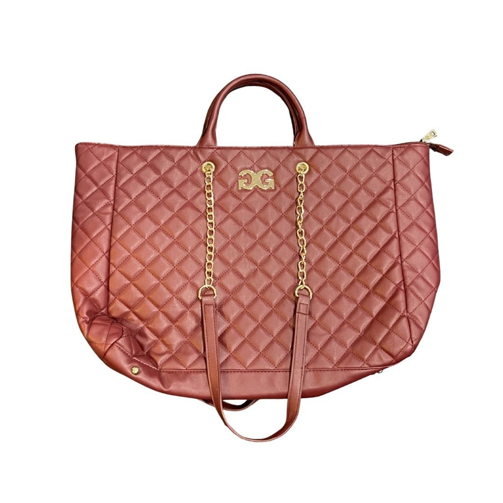 Gilda Paris Large Quilted Tote Handbag Wine Red Vegan Leather Weekender Travel