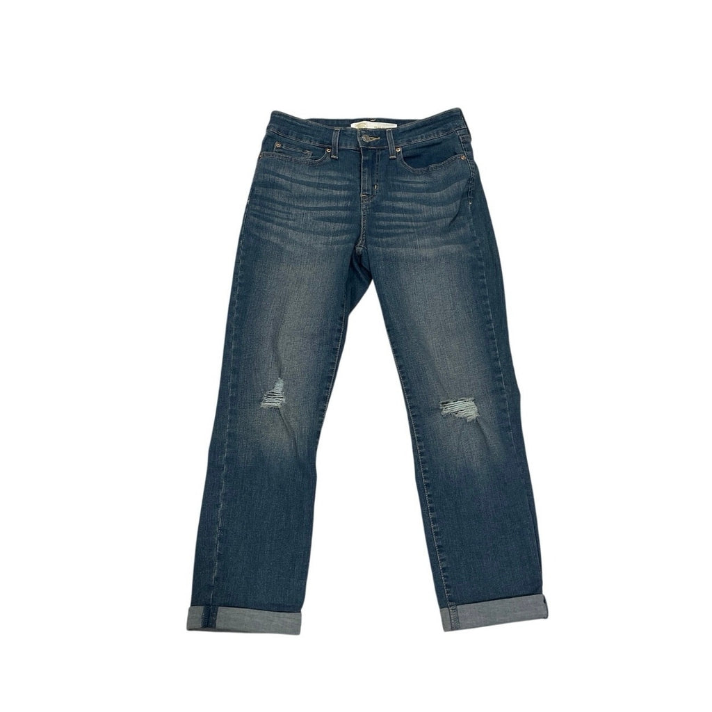Levi"s Strauss Mid Rise Boyfriend Distressed Cropped Cuffed Hem Denim Jeans SZ 6