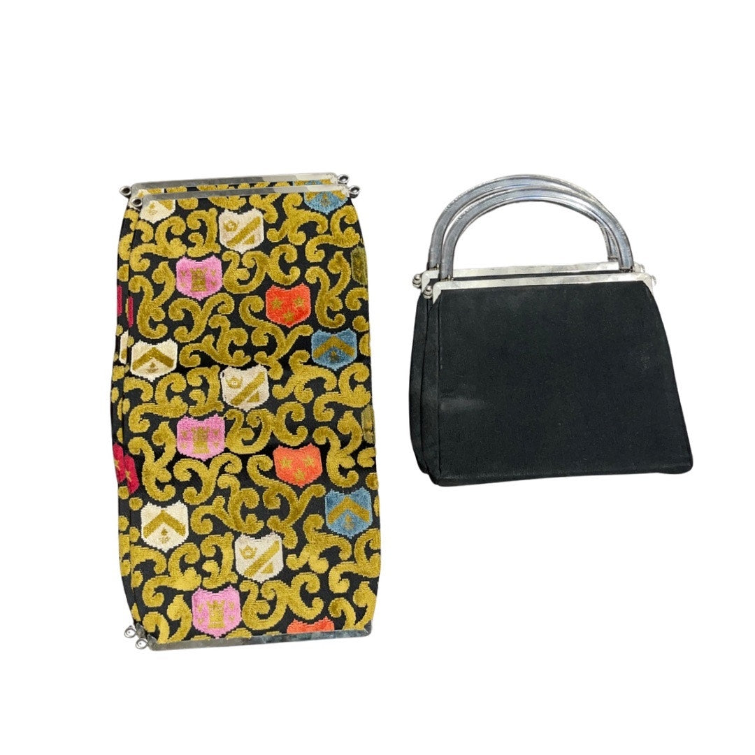 Vintage Tapestry Handbag Lucite Handle 1960s Convertible unclip frame Top Handle