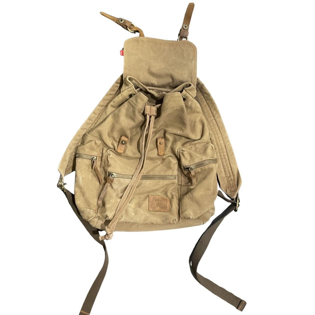 Augur Strauss & Co Heavy Duty Washed Cotton Canvas Drawstring Backpack Military