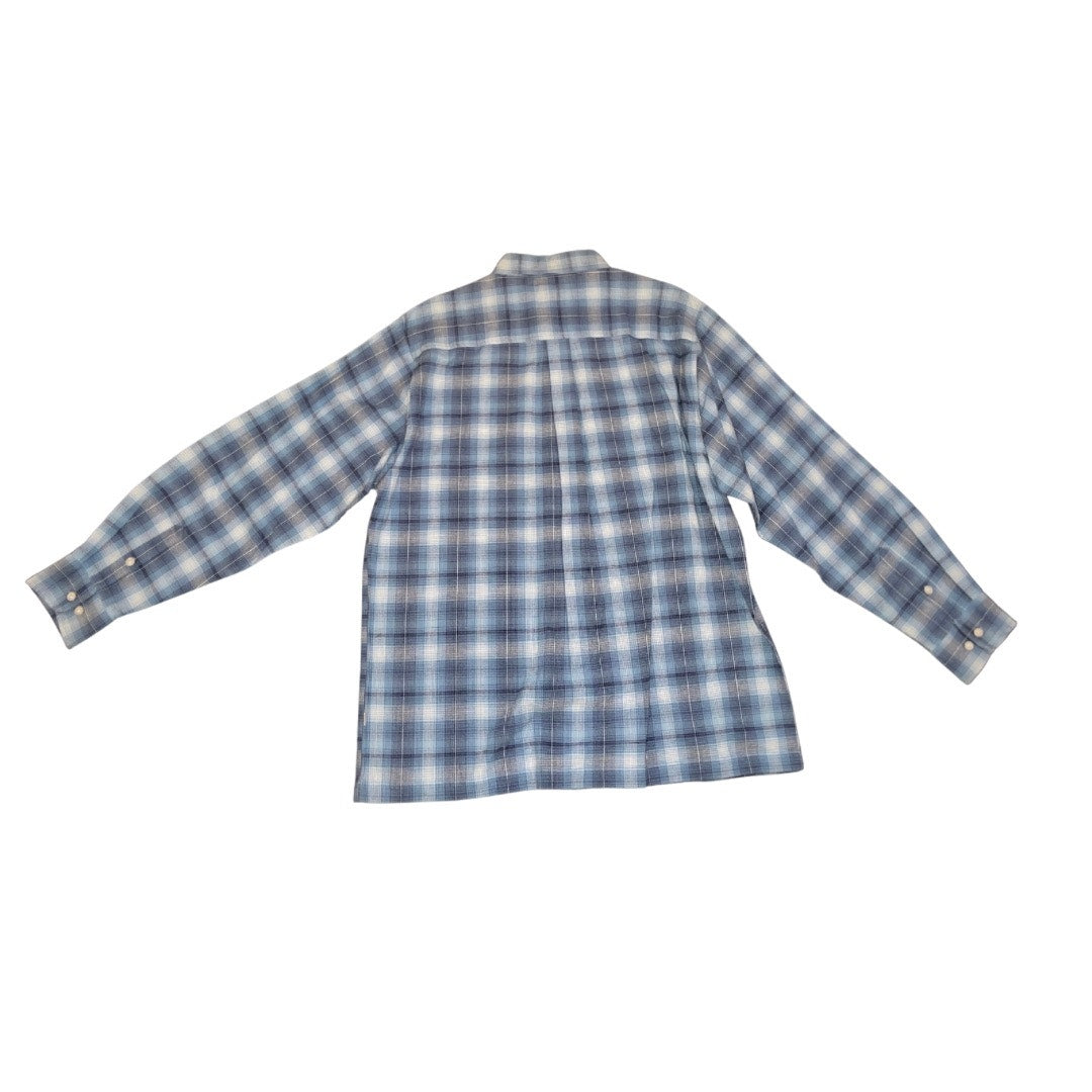 Ezekiel Men's Large Cotton Blue Plaid Flannel Long Sleeve button up shirt