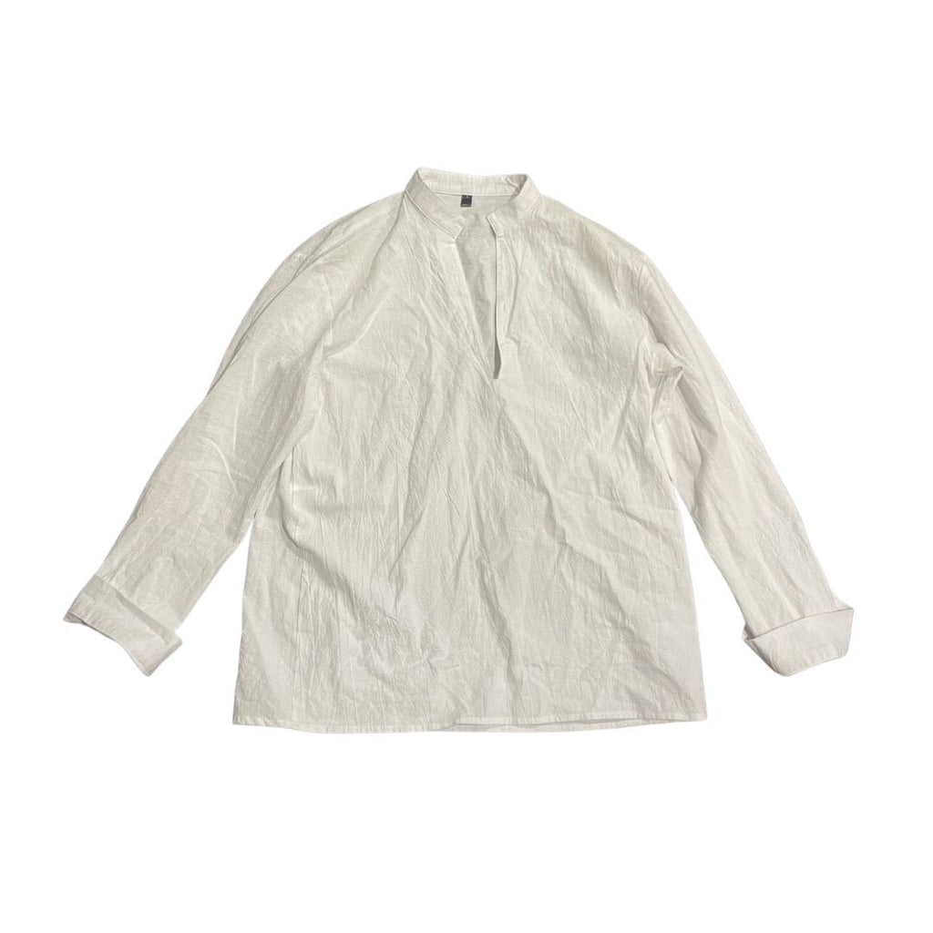 Gauzy Mandarin Collar Long Sleeve White Blouse SZ Large Relaxed Fit Casual Chic