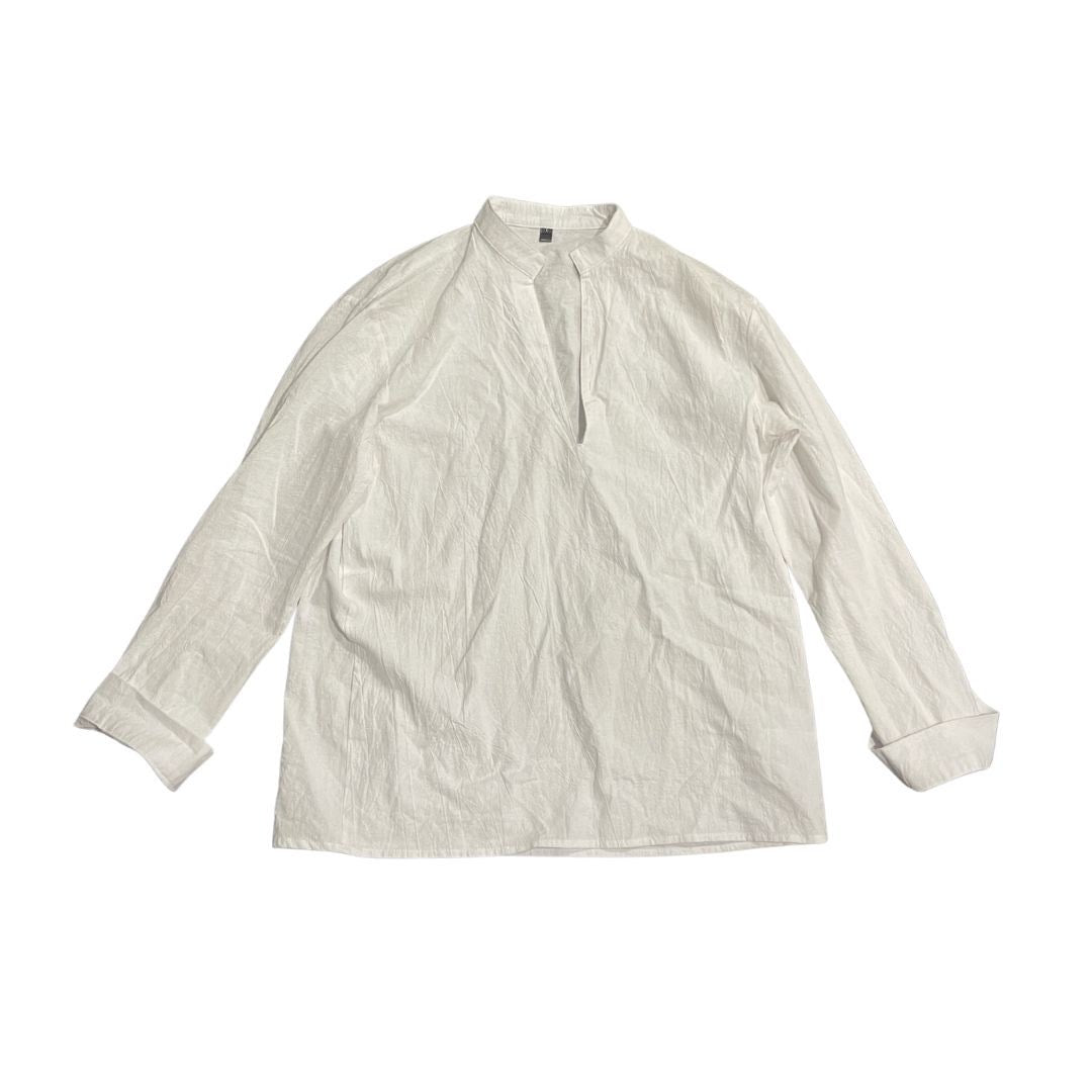 Gauzy Mandarin Collar Long Sleeve White Blouse SZ Large Relaxed Fit Casual Chic