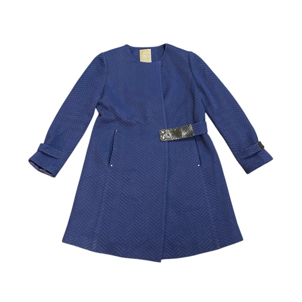 Celeb Kim Young Joo Navy Blue Herringbone Collarless Coat SZ 10 Korean Designer