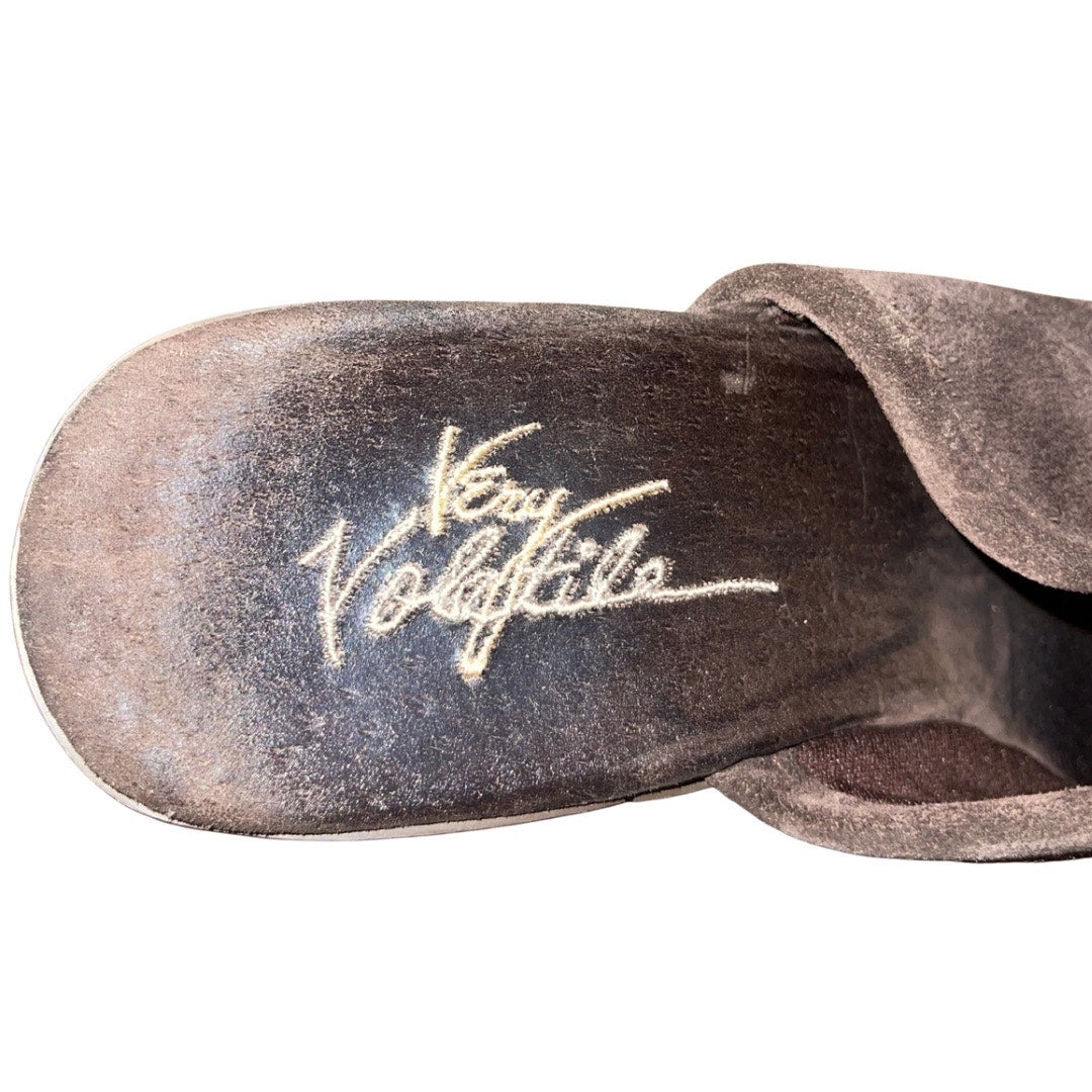 Very Volatile Brown Suede Wedge Platform Wooden Clog Mules Slides Boho Indie Size 7