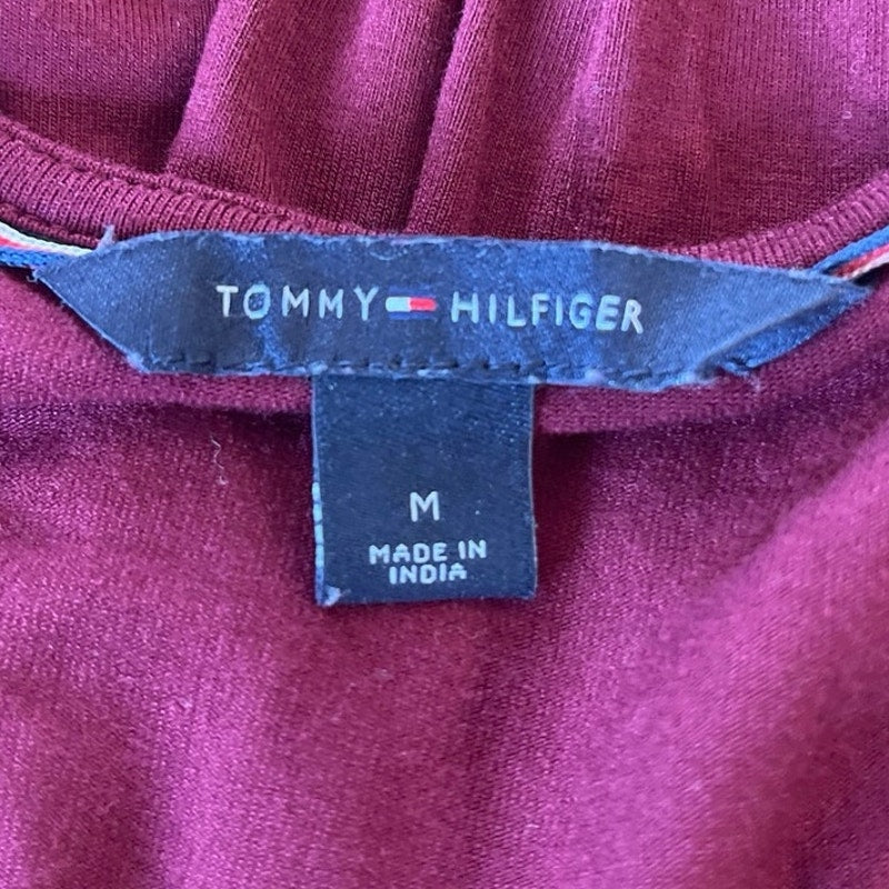 Tommy Hilfiger Burgundy V-Neck Pintuck Pleats Blouse Size Medium Career Office