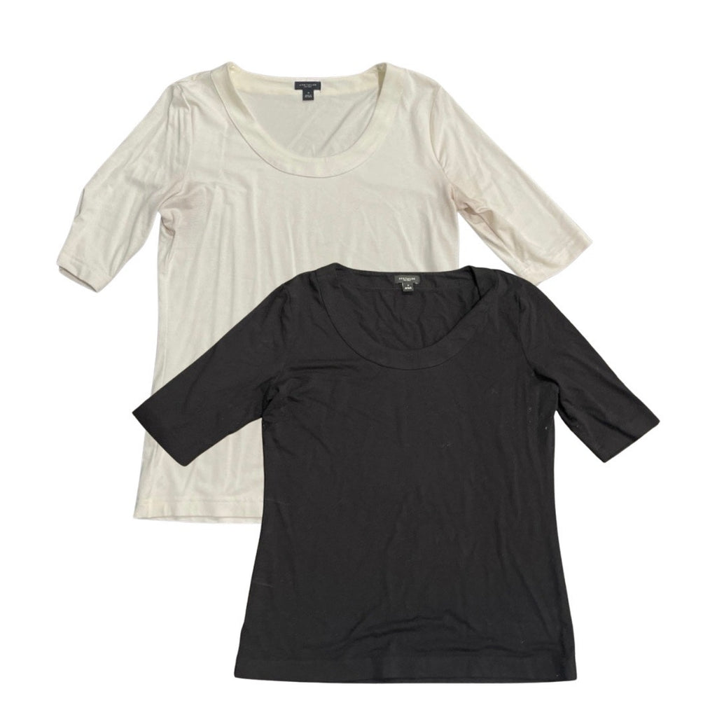 Ann Taylor Set of Two Scoop Neck Shirts Size M Slim Fit Stretch Casual Tops