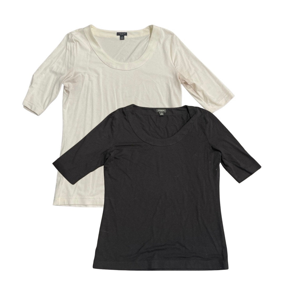 Ann Taylor Set of Two Scoop Neck Shirts Size M Slim Fit Stretch Casual Tops