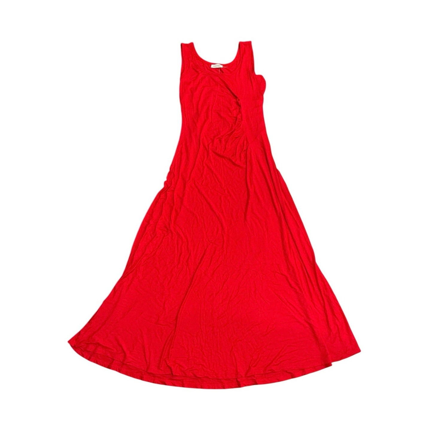 Calvin Klein Sleeveless Jersey Knit Maxi Red Dress SZ 10 Ruched Vacation Resort