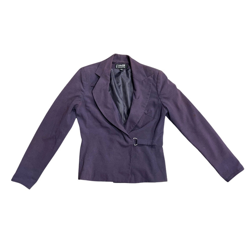 Levine Classics Larry Levine Women Purple Blazer Mock Belt Size 4 Career Office