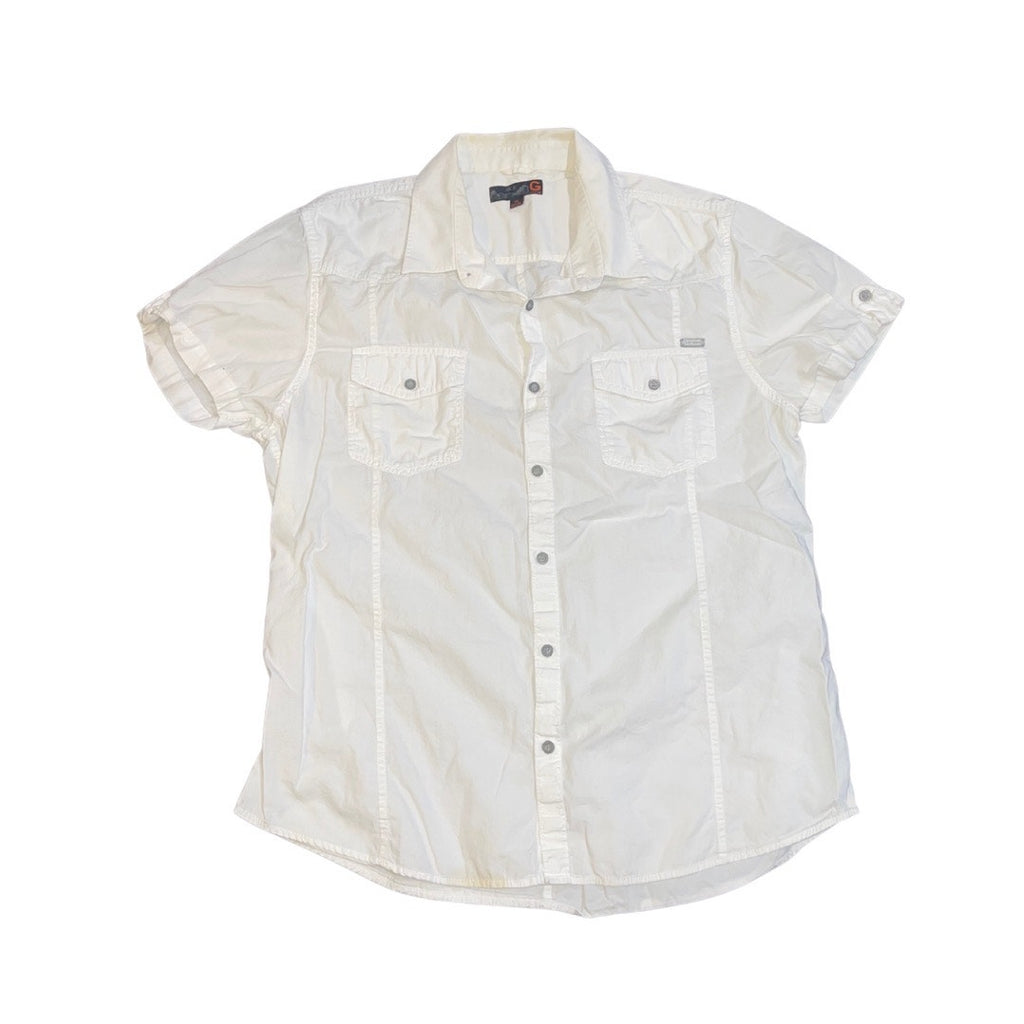 Guess White Mens Button Down Shirt Size XL Cotton Casual Summer Pockets Y2K