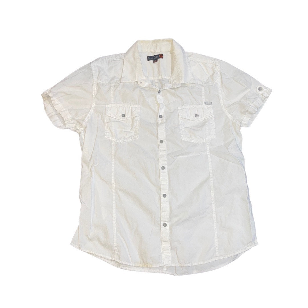 Guess White Mens Button Down Shirt Size XL Cotton Casual Summer Pockets Y2K